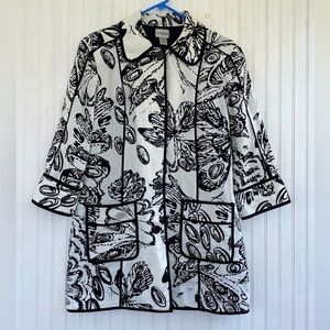 Chico’s White & Black LINEN-Blend Jacket Size Medium 8